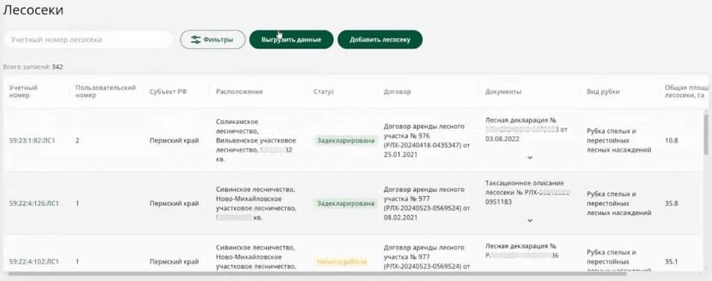 перечень лесосек